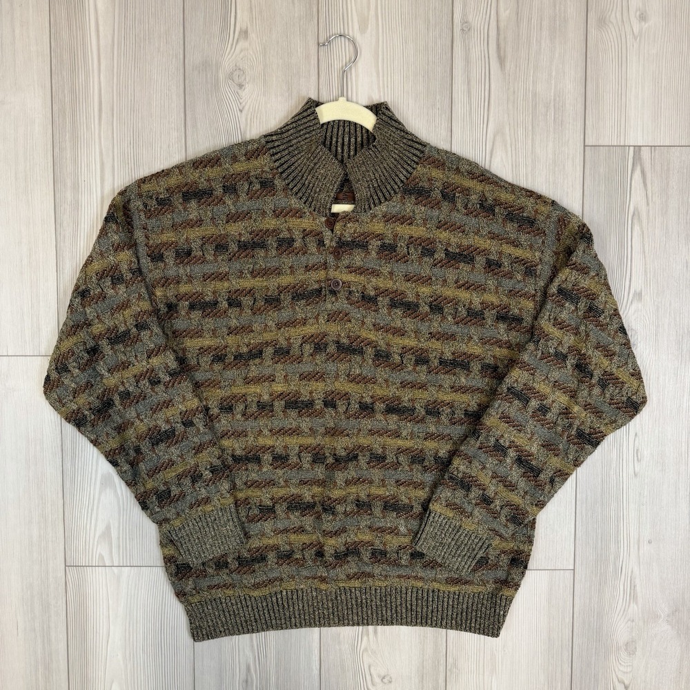 Vintage TSA USA Men's‎ Long Sleeve Sweater Earth Tones Men's Large Basket Weave